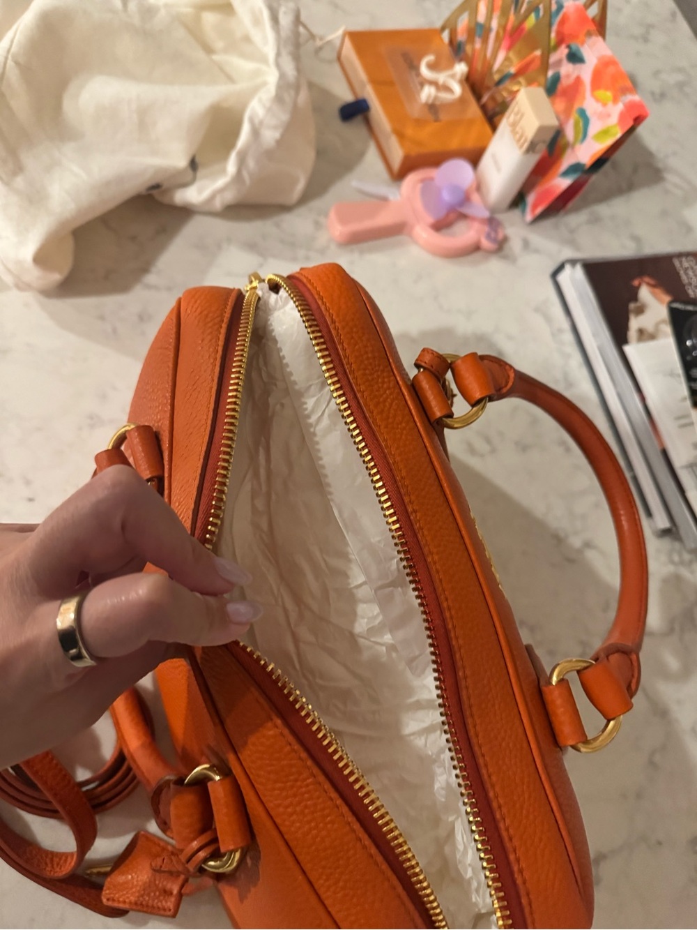 Prada Orange Leather Saffiano Satchel Crossbody Bag - Picture 4 of 7